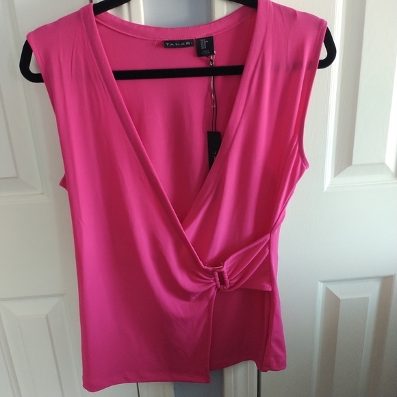 Tahari Tops - Tahari Pink Sleeveless Faux Wrap Side Buckle Top M